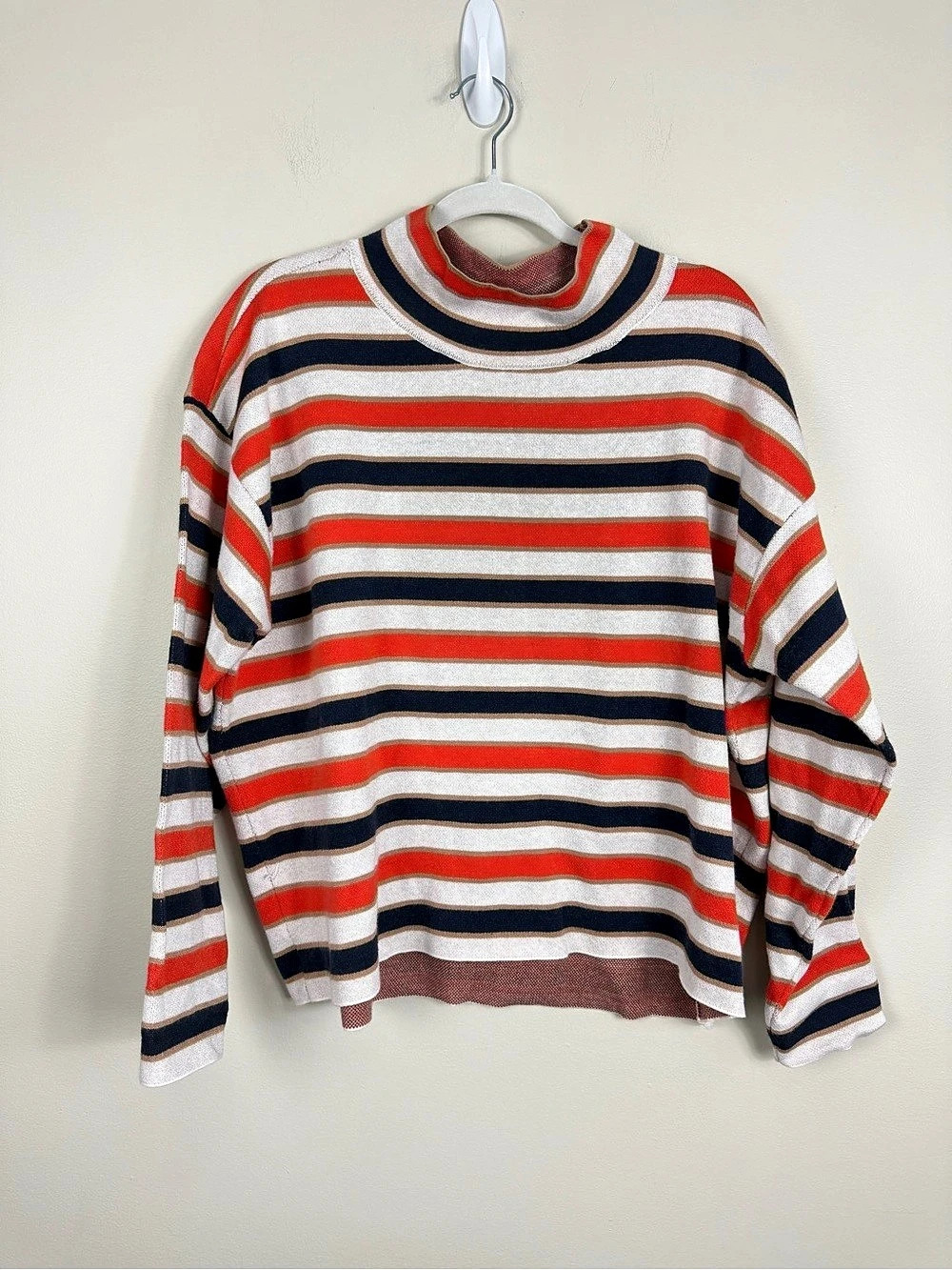 Maeve Striped Sweater Size XL Cable Knit Grunge Red White Blue Indie Top Preppy